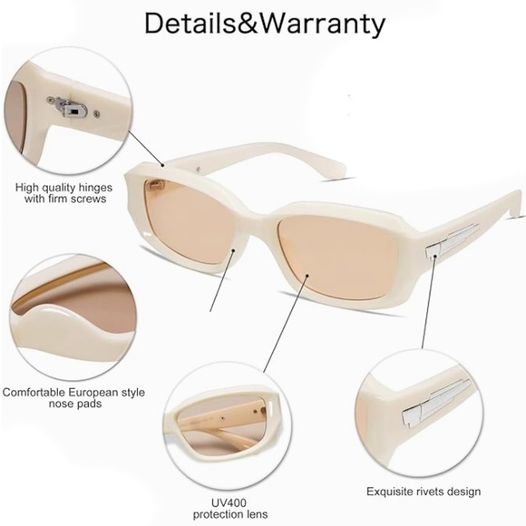 Trendy Beige Rectangle Men Women Trendy Luxury Rave Y2K Fashion Sunglasses - Picture 3 of 5